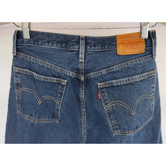 Levi Dark Wash 501 Distressed Button Fly 27x26 - Picture 3 of 12